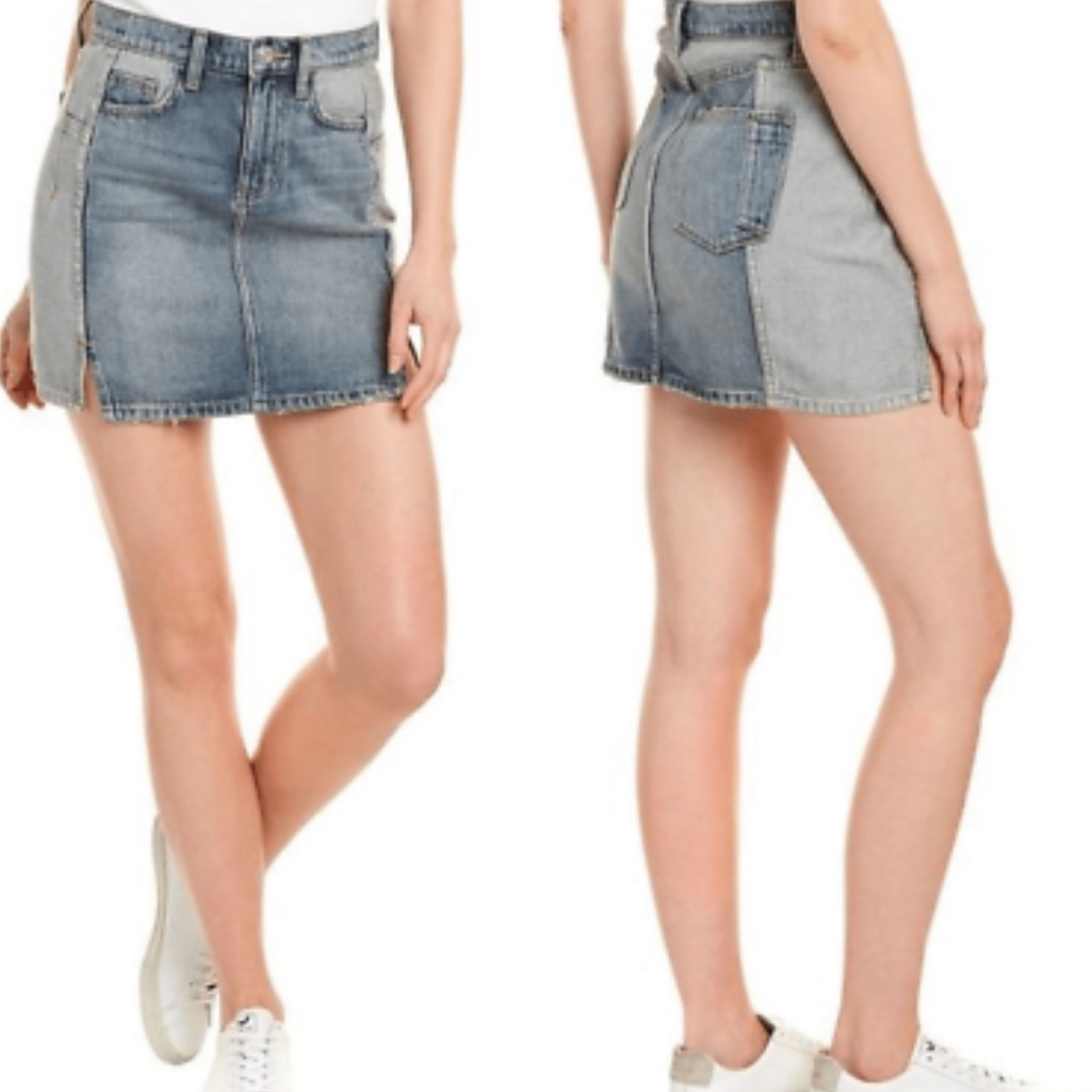 Current/Elliott Reversed Mashed Patchwork Denim Mini Skirt. Size 27